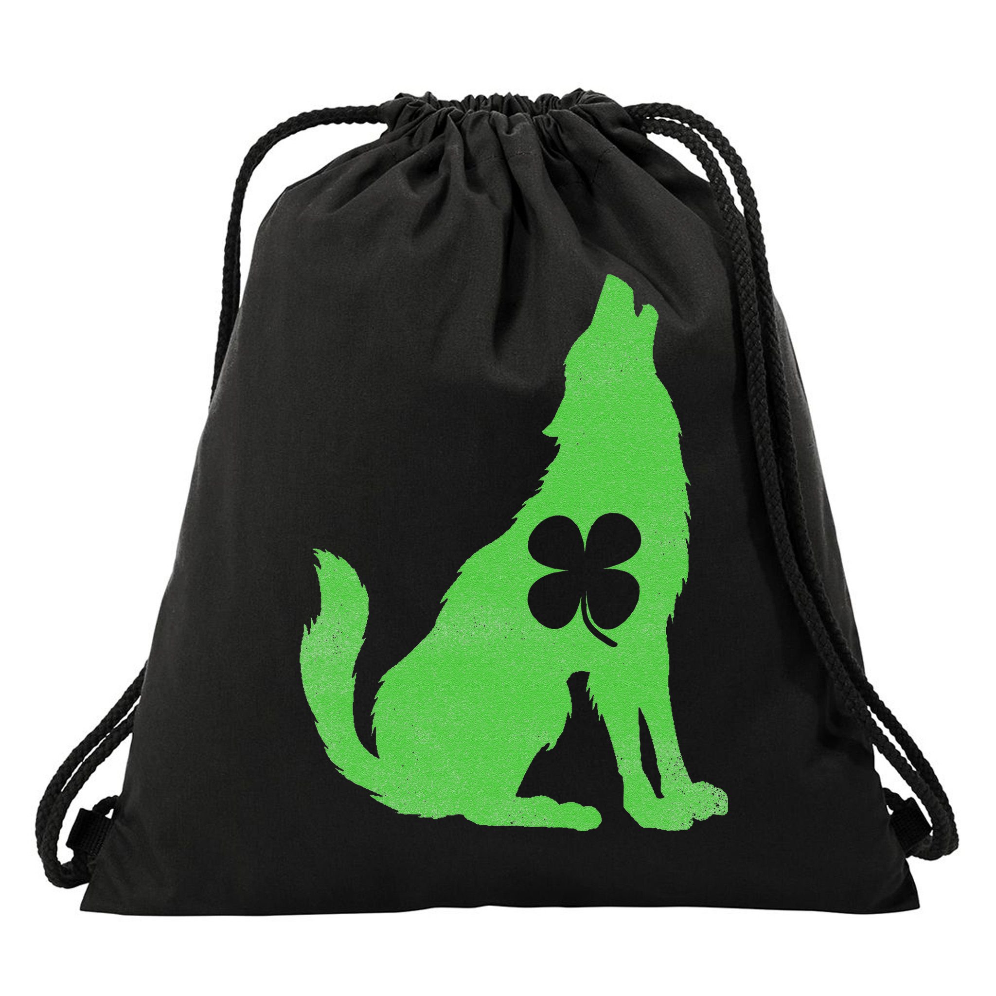 Wolf Wolves St. Patrick's Day Irish Shamrock Saint Paddy's Drawstring Bag