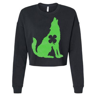 Wolf Wolves St. Patrick's Day Irish Shamrock Saint Paddy's Cropped Pullover Crew