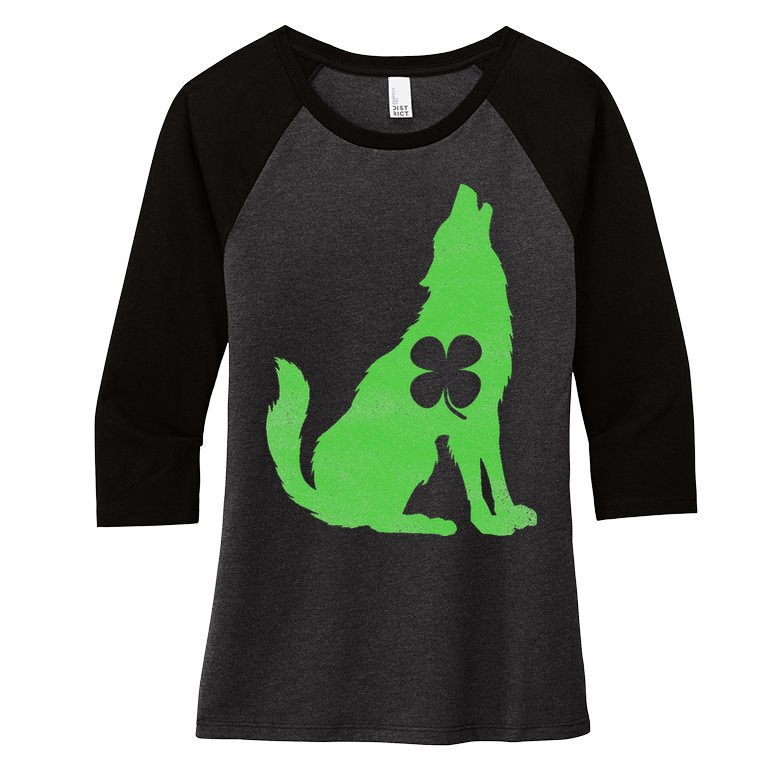 Wolf Wolves St. Patrick's Day Irish Shamrock Saint Paddy's Women's Tri-Blend 3/4-Sleeve Raglan Shirt