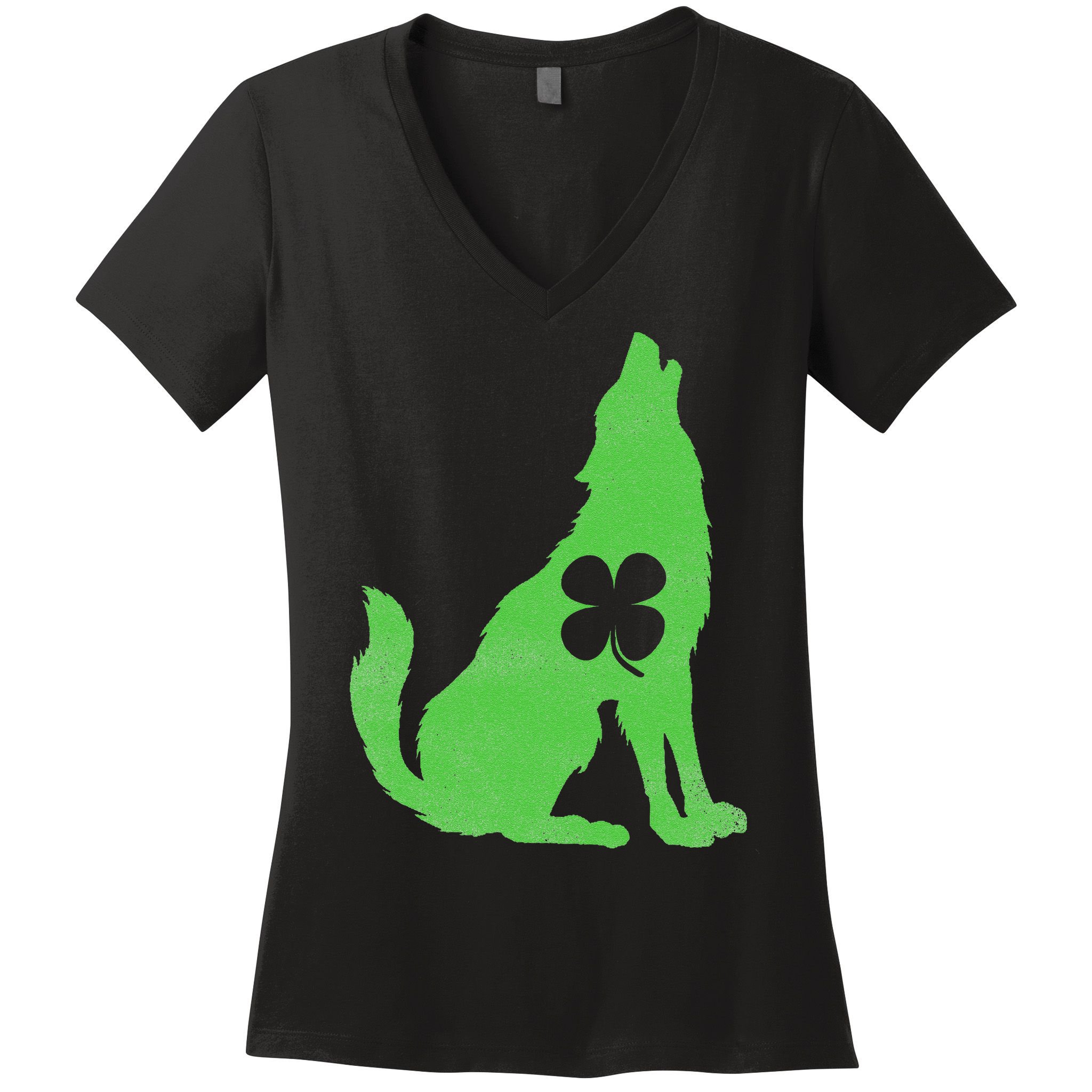 Wolf Wolves St. Patrick's Day Irish Shamrock Saint Paddy's Women's V-Neck T-Shirt
