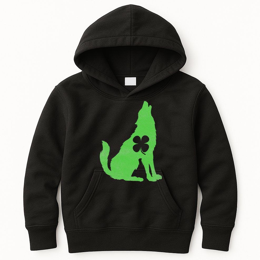 Wolf Wolves St. Patrick's Day Irish Shamrock Saint Paddy's Kids Hoodie