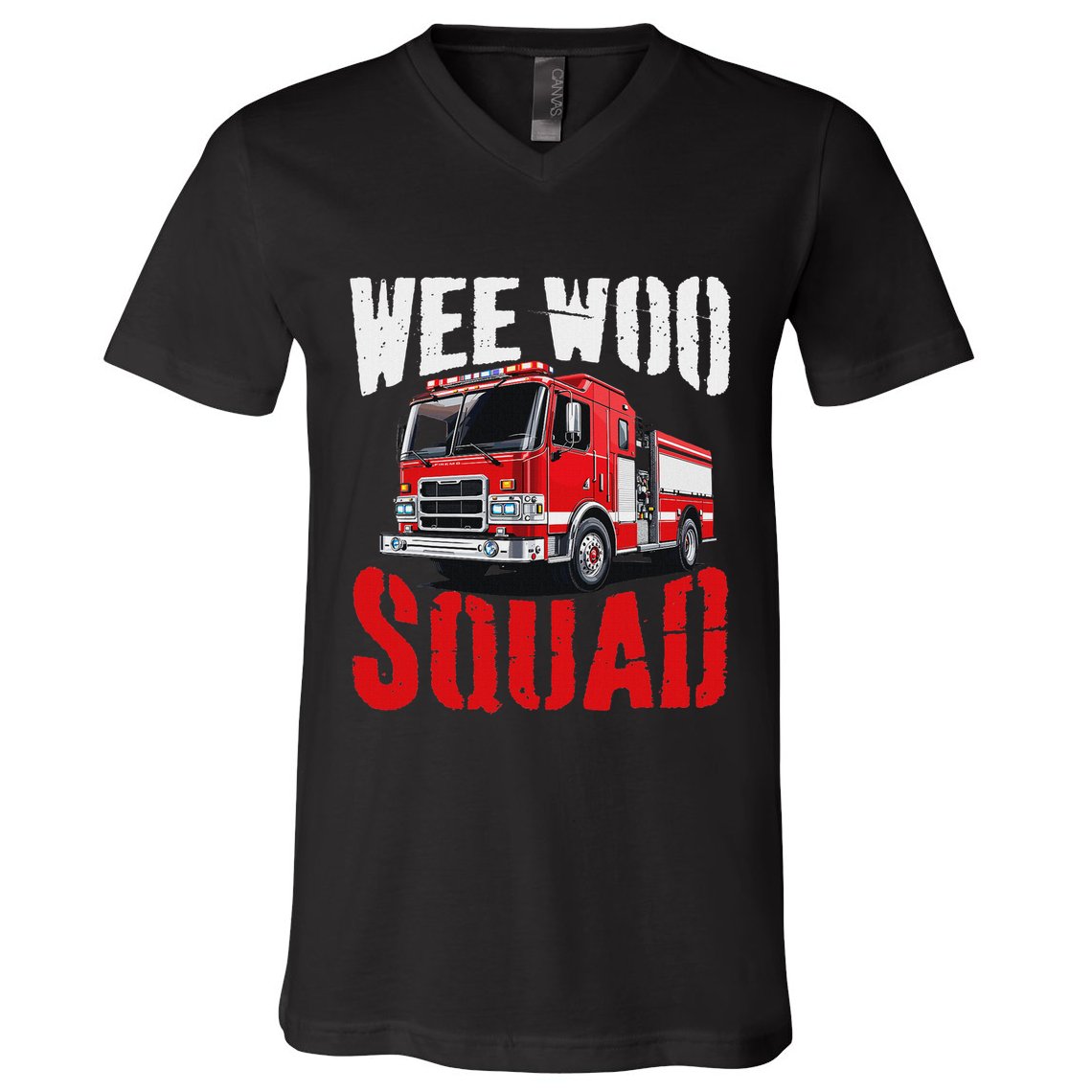 Wee Woo Squad Funny Firefighter Fire Truck Fireman Women V-Neck T-Shirt
