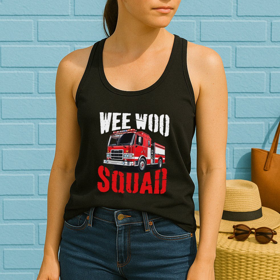 Wee Woo Squad Funny Firefighter Fire Truck Fireman Women Womens Tank Top