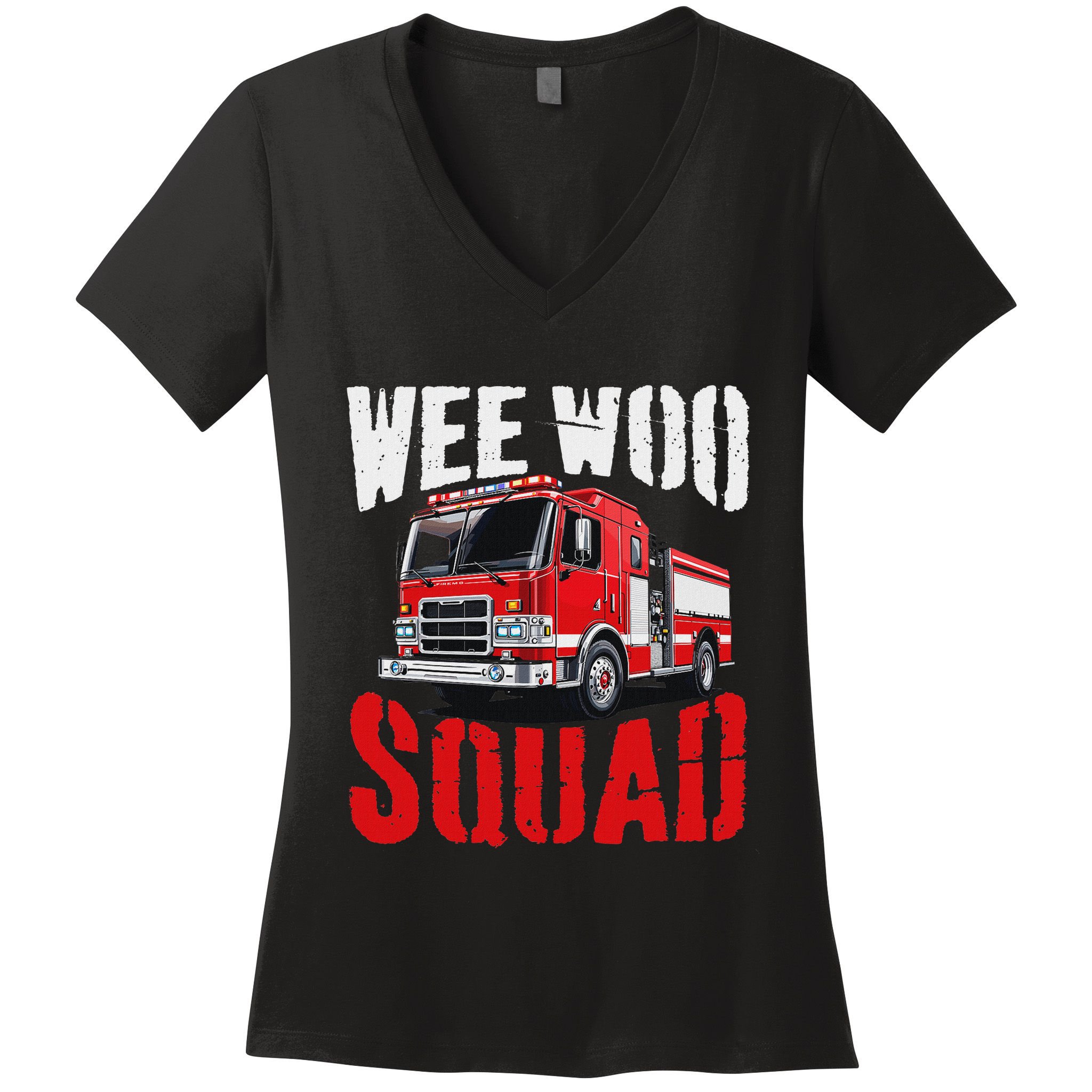 Wee Woo Squad Funny Firefighter Fire Truck Fireman Women Women's V-Neck T-Shirt