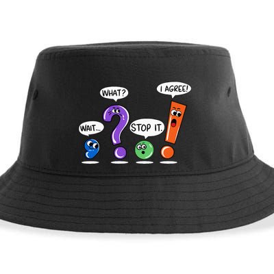 Wait What Stop It I Agree Funny Grammar Punctuation Sustainable Bucket Hat
