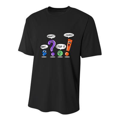 Wait What Stop It I Agree Funny Grammar Punctuation Youth Performance Sprint T-Shirt