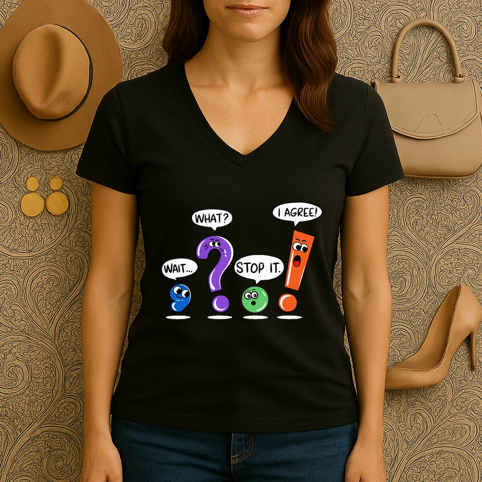 Wait What Stop It I Agree Funny Grammar Punctuation Women's V-Neck T-Shirt