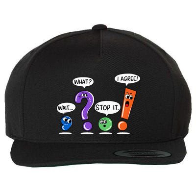 Wait What Stop It I Agree Funny Grammar Punctuation Wool Snapback Cap