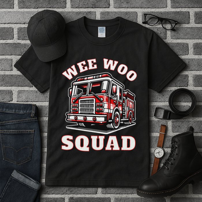 Wee Woo Squad Fire Truck Funny Firefighter Family Tall T-Shirt
