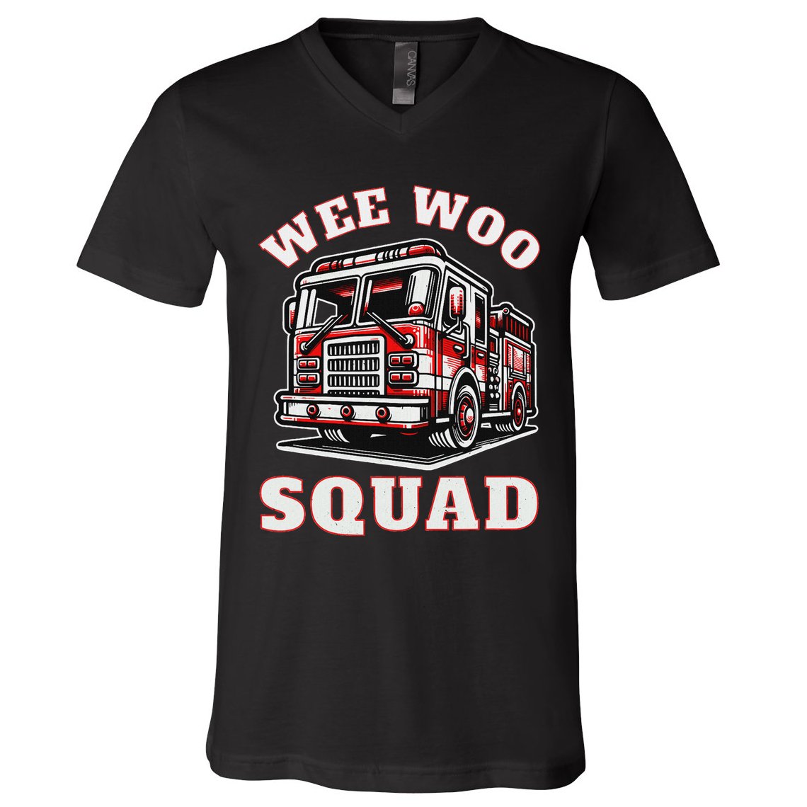 Wee Woo Squad Fire Truck Funny Firefighter Family V-Neck T-Shirt