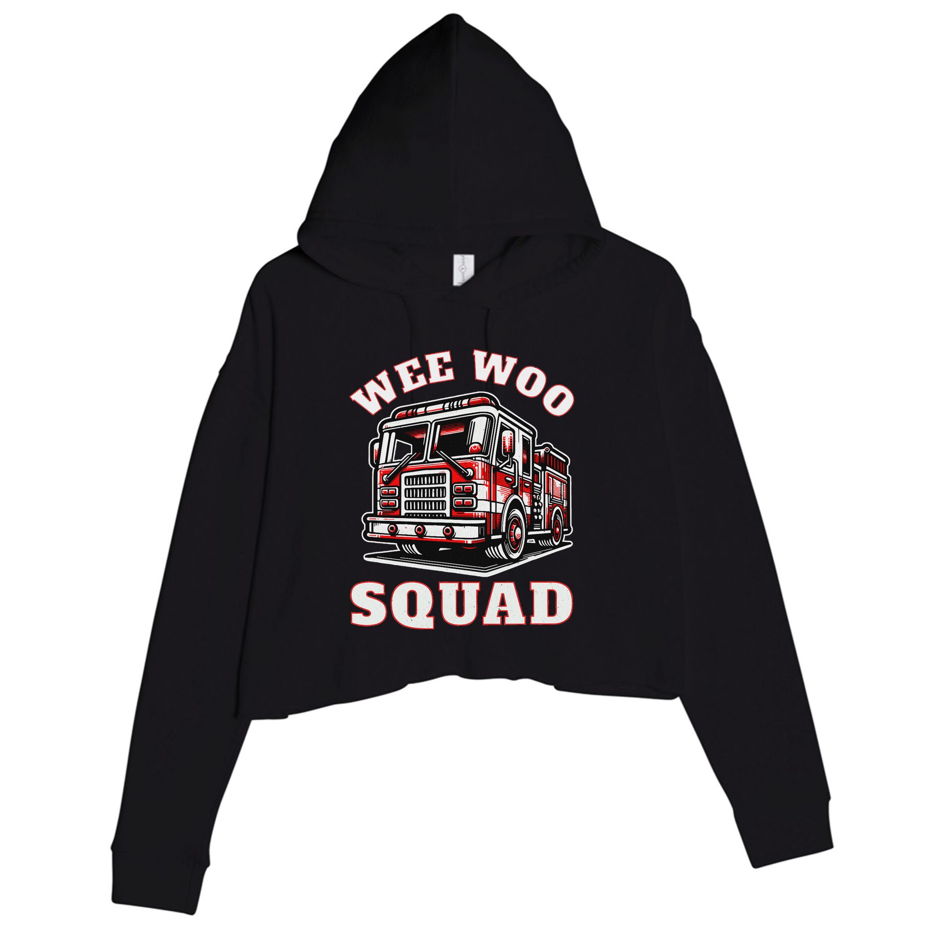 Wee Woo Squad Fire Truck Funny Firefighter Family Crop Fleece Hoodie