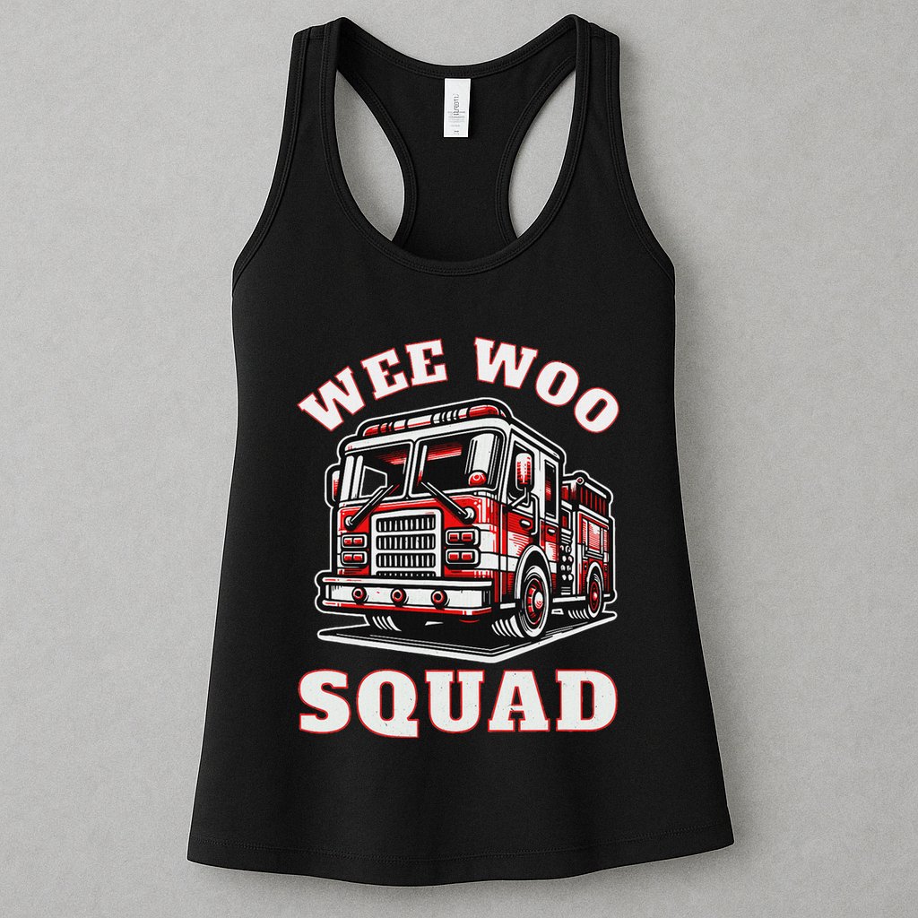 Wee Woo Squad Fire Truck Funny Firefighter Family Womens Tank Top