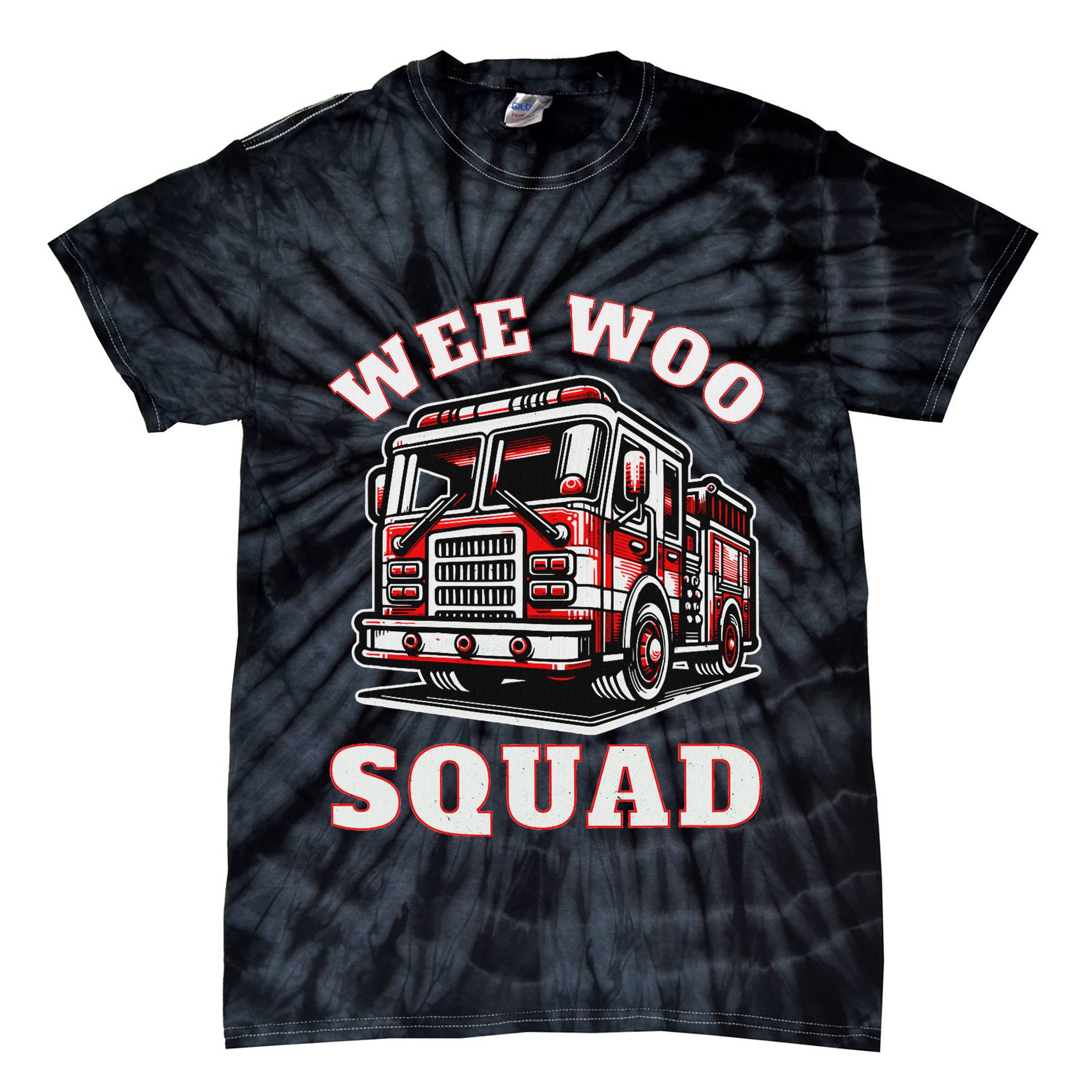 Wee Woo Squad Fire Truck Funny Firefighter Family Tie-Dye T-Shirt