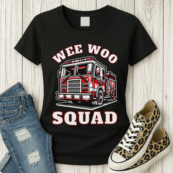 Wee Woo Squad Fire Truck Funny Firefighter Family Womens T-Shirt