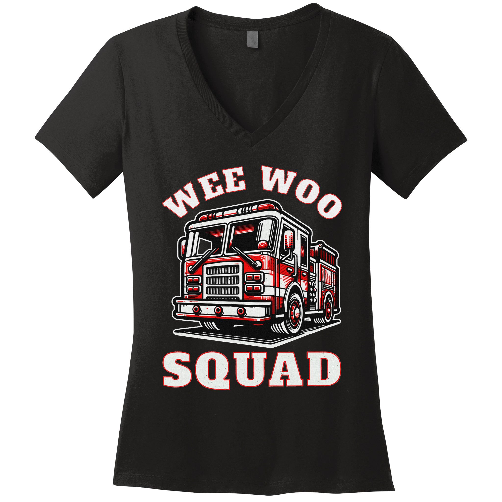 Wee Woo Squad Fire Truck Funny Firefighter Family Women's V-Neck T-Shirt