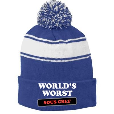 Worlds Worst Sous Chef Gift Stripe Pom Pom Beanie