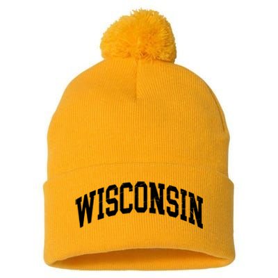 Wisconsin Worn Style Design Classic Pom Pom 12in Knit Beanie