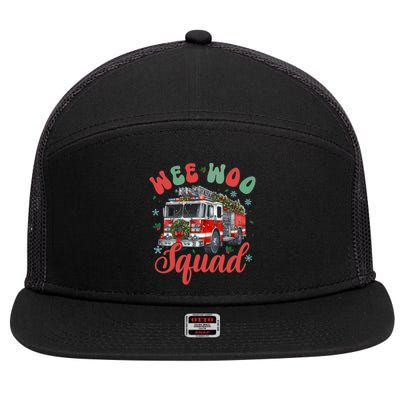 Wee Woo Squad Fire Truck Firefighter Christmas 7 Panel Mesh Trucker Snapback Hat