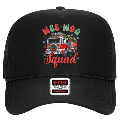 Wee Woo Squad Fire Truck Firefighter Christmas High Crown Mesh Back Trucker Hat