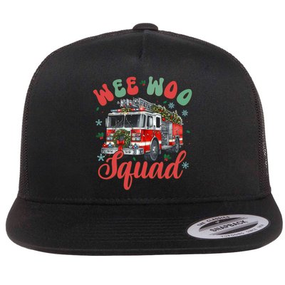 Wee Woo Squad Fire Truck Firefighter Christmas Flat Bill Trucker Hat