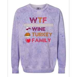 Wtf Wine Turkey Family Thanksgiving Colorblast Crewneck Sweatshirt