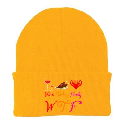 Wtf Wine Turkey Family Matching Funny Thanksgiving Day Funny Gift Knit Cap Winter Beanie