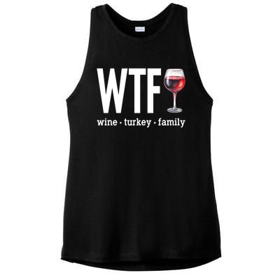 Wtf Wine Turkey Family Funny Thanksgiving Ladies PosiCharge Tri-Blend Wicking Tank