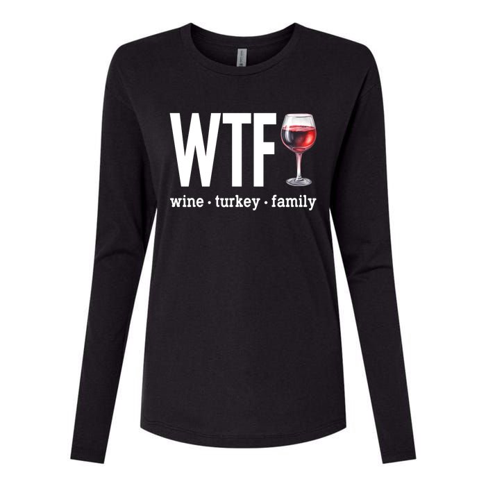 Wtf Wine Turkey Family Funny Thanksgiving Womens Cotton Relaxed Long Sleeve T-Shirt