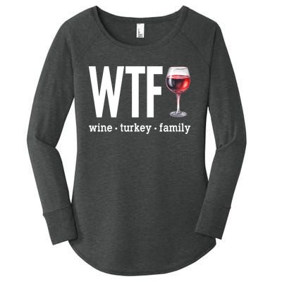 Wtf Wine Turkey Family Funny Thanksgiving Women's Perfect Tri Tunic Long Sleeve Shirt