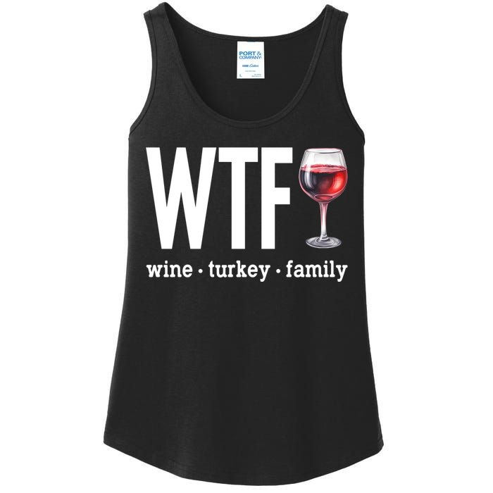 Wtf Wine Turkey Family Funny Thanksgiving Ladies Essential Tank