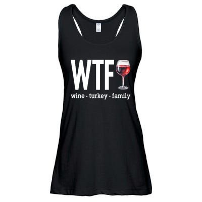 Wtf Wine Turkey Family Funny Thanksgiving Ladies Essential Flowy Tank