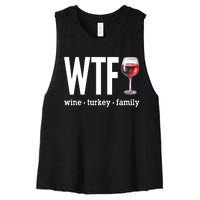 Wtf Wine Turkey Family Funny Thanksgiving Women's Racerback Cropped Tank