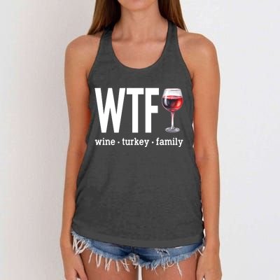 Wtf Wine Turkey Family Funny Thanksgiving Women's Knotted Racerback Tank