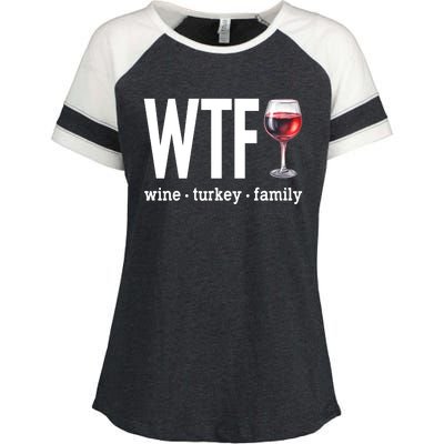 Wtf Wine Turkey Family Funny Thanksgiving Enza Ladies Jersey Colorblock Tee