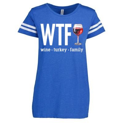 Wtf Wine Turkey Family Funny Thanksgiving Enza Ladies Jersey Football T-Shirt