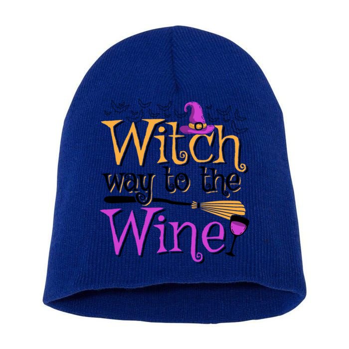 Witch Way To The Wine Ing Pun Halloween Lover Gift Short Acrylic Beanie