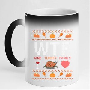 Wtf Wine Turkey Family Thanksgiving Ugly Christmas Ornats Gift 11oz Black Color Changing Mug