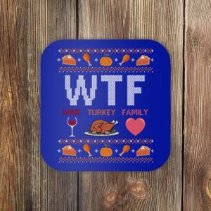 Wtf Wine Turkey Family Thanksgiving Ugly Christmas Ornats Gift Coaster