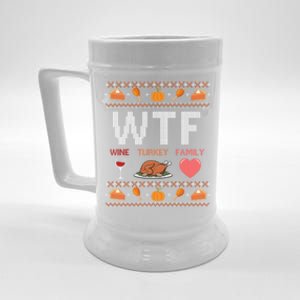 Wtf Wine Turkey Family Thanksgiving Ugly Christmas Ornats Gift Beer Stein