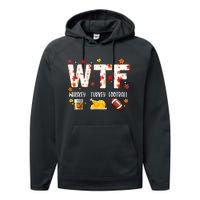 Wtf Whiskey Turkey Football Funny Thanksgiving Day Performance Fleece Hoodie