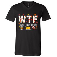 Wtf Whiskey Turkey Football Funny Thanksgiving Day V-Neck T-Shirt