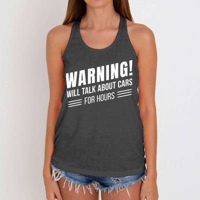 Warning Will Talk About Cars For Hours Women's Knotted Racerback Tank