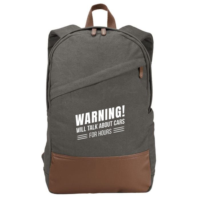 Warning Will Talk About Cars For Hours Cotton Canvas Backpack