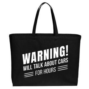 Warning Will Talk About Cars For Hours Cotton Canvas Jumbo Tote