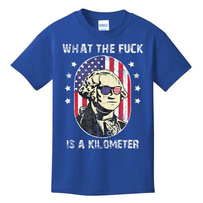 WTF What The Fuck Is A Kilometer George Washington July 4th Kids T-Shirt