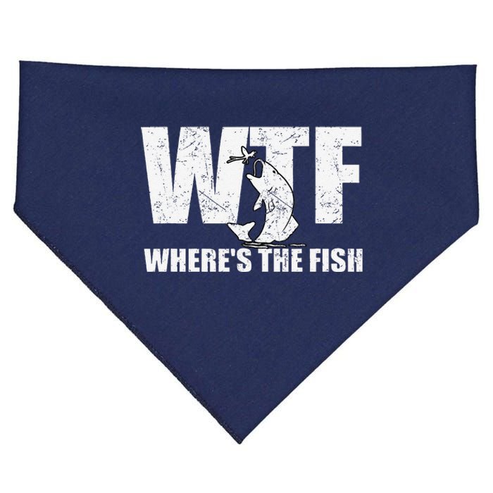 Wtf WhereS The Fish Funny Fishing Gifts Fathers Day USA-Made Doggie Bandana