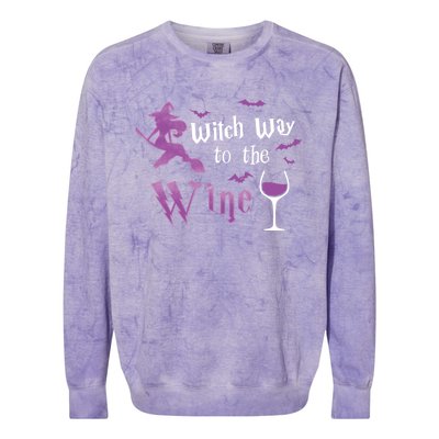 Witch Way To The Wine Funny Ing Party Halloween Graphic Gift Colorblast Crewneck Sweatshirt