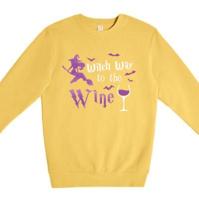 Witch Way To The Wine Funny Ing Party Halloween Graphic Gift Premium Crewneck Sweatshirt