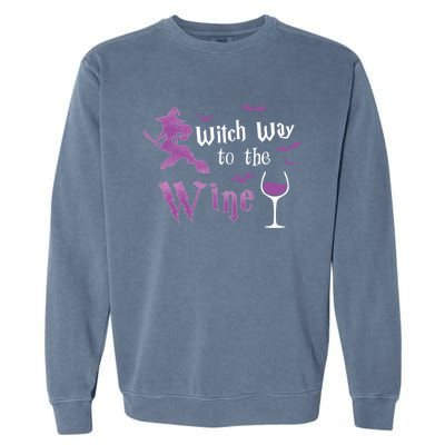 Witch Way To The Wine Funny Ing Party Halloween Graphic Gift Garment-Dyed Sweatshirt