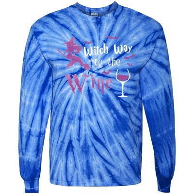 Witch Way To The Wine Funny Ing Party Halloween Graphic Gift Tie-Dye Long Sleeve Shirt